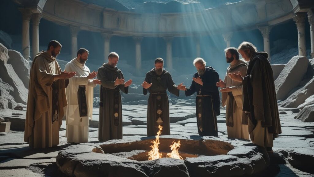 Sacerdoti del culto degli dei Palici ricostruzione con AI